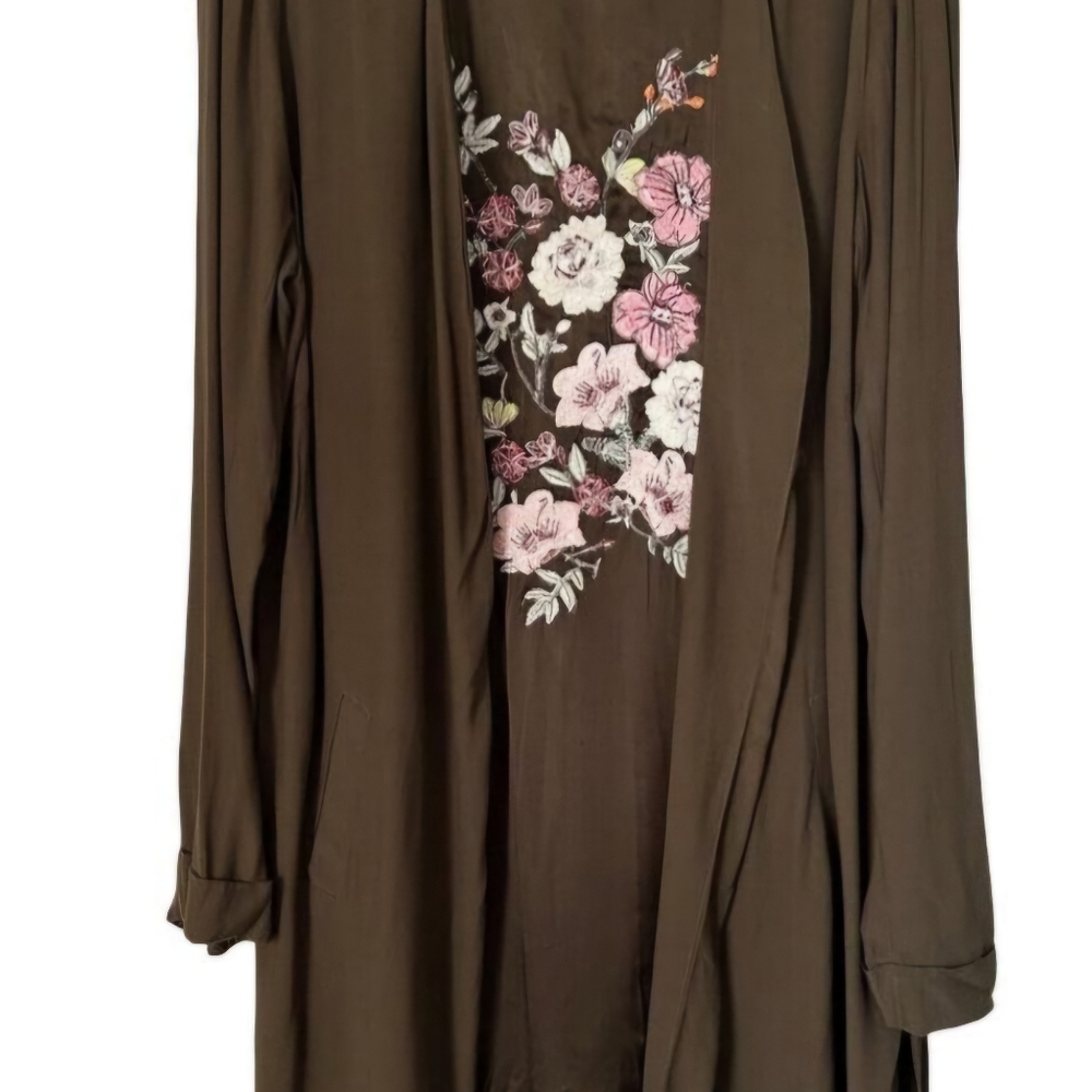 Gibson & Latimer Womens Cardigan Size XL Floral Embroidered Open Front Duster
